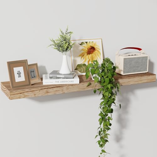 Floating Shelves, 8 Inch Deep Modern Solid Wood Wall Shelves for Storage, Wall Mounted Display Shelving with Invisible Heavy-Duty Metal Bracket, 36" W x 8" D x 1.6" H, Light Carbonized - color: Light Carbonized, size: 36" W, 1-Pack