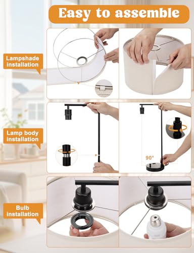20.7" Tall Table Lamp with USB & Outlet, Fully Dimmable Nightstand Lamp | Linen Lampshade, USB Port and Outlet, Black Desk Lamp for Bedside, Living Room, Guest Room, Home Office, LED Bulb Included - color: A-Beige Shade & Black Base