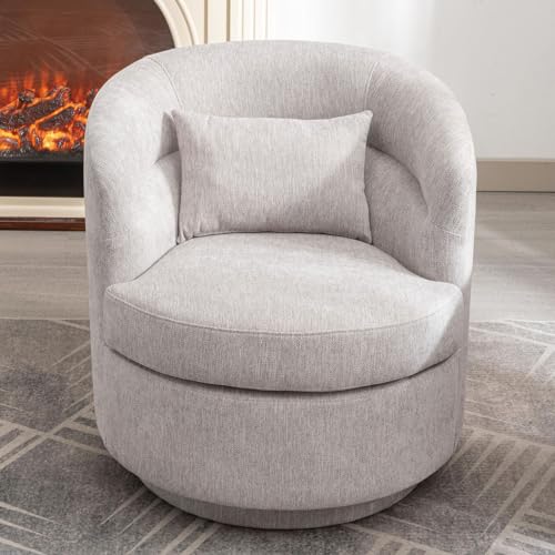 Swivel Accent Chair, 360 Degree Round Swivel Barrel Chair with Pillow, Upholstered Comfy Barrel Armchair Single Club Sofa Chair for Living Room,Bedroom, Reading Room, Grey - color: Grey