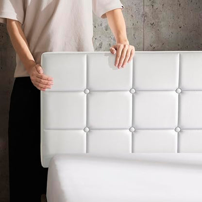 Hearth & Harbor Bed Headboard Queen Size, Button Tufted Queen Headboard Only, Upholstered Headboards Wall Mounted, Adjustable Height 34”-42”, Modern Headboard, White - color: White, size: Queen