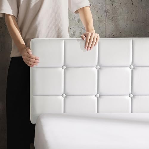 Hearth & Harbor Twin Headboard Only, Button Tufted Headboards, Upholstered Bed Headboard, Wall Mounted, Adjustable Height 34”-42”, Modern Headboard Twin Size, White - color: White, size: Twin/Twin XL