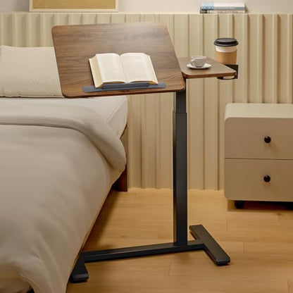 Overbed Bedside Table with Wheels, Pneumatic Adjustable Medical Tilt Top Hospital Bed Table Over The Bed, Rolling Laptop Desk, Mobile Standing Desk for Hospital and Home Use, Walnuts - color: Black Walnuts