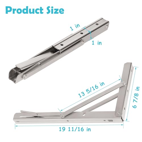 CLT 20'' Folding Shelf Brackets Max. Load 440 lb, Heavy Duty Stainless Steel DIY Wall Mounted Shelf Bracket Space Saving for Table Work Bench, Pack of 2 - size: 20 inches, style: Silver