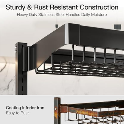 3 Tier Extra Large Stainless Steel Over The Sink Dish Drying Rack | Rust Proof Metal, Expandable Kitchen Sink Drainer, Counter Space Saving, Heavy Duty, Modern Black, Multifunctional Storage - color: Black, size: Over Sink 3 Tier