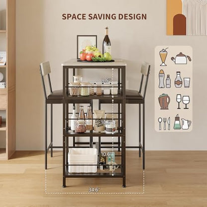 GarveeLife Dining Table Set for 2, Counter Height Bar Table Set with Storage ＆ Stools, High Top Pub Table and Chairs for Kitchen, Dining Room, Sofa Side, Apartment, Breakfast Nook - color: Oak