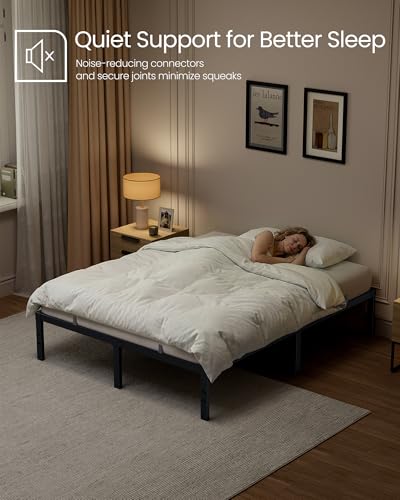 VASAGLE Full Metal Bed Frame 14 Inches Tall, 1100 lb Weight Capacity, No Box Spring Needed, with Under-Bed Storage, Easy Setup, Heavy-Duty Platform Bed, Mattress Retainers, Matte Black URMB652BD02S - size: Full, style: 14 Inch