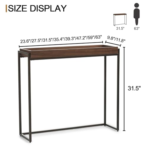 Narrow Console Table Solid Wood, Slim Entryway Table with Storage Groove, Farmhouse Small Sofa Table Behind Couch for Hallway, Living Room, Foyer(Brown 9.8" W,23.6" Lx31.5 H) - color: Brown 9.8"w, size: 23.6"Lx31.5"H