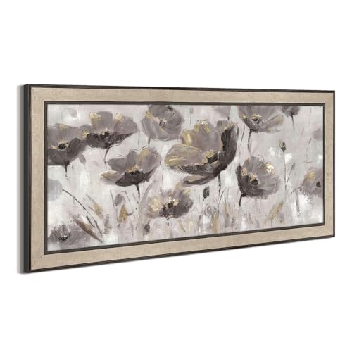 Flower Wall Art Canvas Picture: Abstract Floral Blossom Framed Painting Large Poppy Blooming Artwork Decor Taupe Wildflower Botanical Print for Living Room Bedroom Home - color: Taupe Flowers, size: 55.5"L x 26.8"W