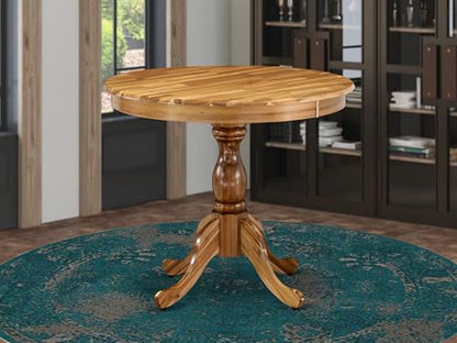 East West Furniture AMT-ANA-TP Antique Dining Room Table - a Round Kitchen Table Top with Pedestal Base, 36x36 Inch, Natural - color: Natural