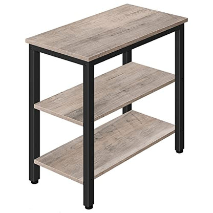 HOOBRO End Table, Simple Rustic Side Table with 3-Tier Storage Shelf, Narrow Nightstand for Small Spaces, Easy Assembly, for Living Room, Bedroom, Metal, Industrial Design, Greige and Black BG14BZ01 - color: Greige + Black