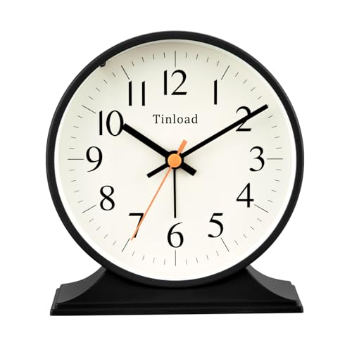 4.5"Retro Analog Alarm Clock,Vintage decor , Super Silent Non Ticking Small Clock with Manual Light, Snooze, Battery Operated, for Bedroom, Living Room, Office,Nightstand, Bedside, Desk ,Table(Black) - color: V2-black