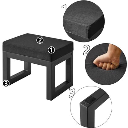 IBUYKE 16 Inch Small Foot Stool Ottoman, Rectangle Linen Foot Rest with Padded Seat and Metal Legs, Modern Ottoman Foot Rest for Living Room Bedroom Entryway Couch, Black WBD001B - color: Black