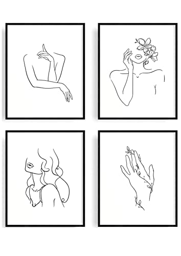 EASIN Set of 4 Minimalist Art Prints | Aesthetic Art Posters | Minimal Wall Art Minimalist Painting | Drawing Poster | Black and White Wall Prints | Unframed | 8” x 10” | (Minimalist)