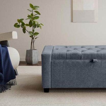 GRAINELL 42.13” Storage Ottoman Bench, Upholstered Tufted Bedroom Bench | End of Bed Storage Bench for Living Room & Entryway, 350 lb Capacity - color: Blue