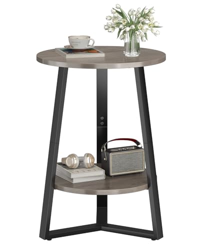 sthmec Small Round End Table, 2 Tier Side Table with Storage Shlef,Coffee Table Wooden Tabletop & Metal Frame,Round Accent Table Small Nightstands Couch Tables for Bedroom,Livingroom, Grey - color: Grey