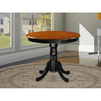 BOWERY HILL 36" Round Wood Dining Table, Black and Cherry Finish, Traditional Style, Pedestal Base, Solid Rubberwood Construction, Mid-Century Design for Kitchen or Dining Room Use - color: Black and Cherry