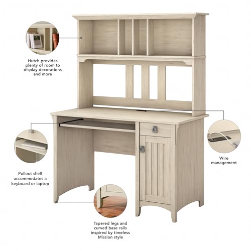 Bush Home Salinas Small Computer Desk with Hutch in Antique White - color: Antique White