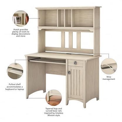 Bush Home Salinas Small Computer Desk with Hutch in Antique White - color: Antique White