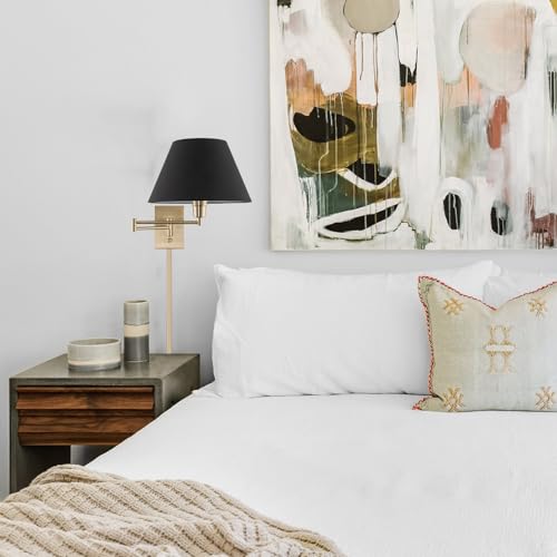 Kira Home Cambridge 15" Modern Swing Arm Wall Sconce + 3-Way Switch, 2-Pack | Black Empire Fabric Shade, 2-in-1 Plug In or Hardwired Gold Bedroom Wall Lamp with Dimmer Switch, Cool Brass Finish - color: Cool Brass,Black Shade,2-Pack