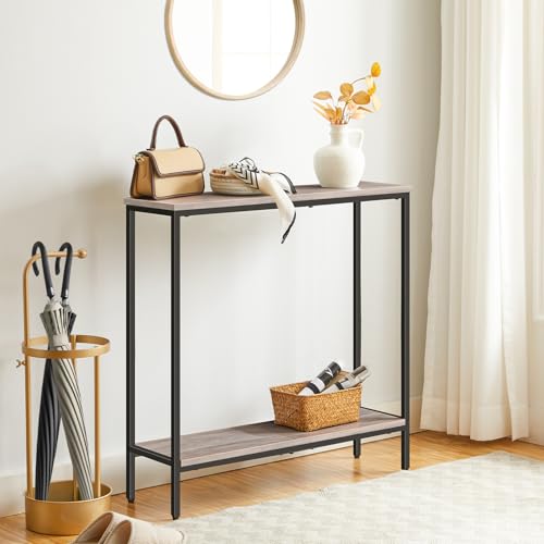 HOOBRO 29.5" L Narrow Console Table, 8.7" D Small Entryway Table | Sofa Table Behind Couch with 2-Tier Storage Display Shelves for Hallway, Foyer, Living Room, Bedroom - color: Greige and Black