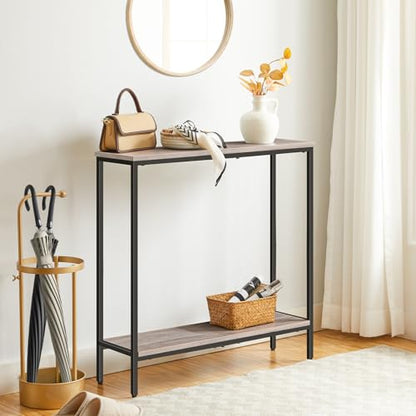 HOOBRO 29.5" L Narrow Console Table, 8.7" D Small Entryway Table | Sofa Table Behind Couch with 2-Tier Storage Display Shelves for Hallway, Foyer, Living Room, Bedroom - color: Greige and Black
