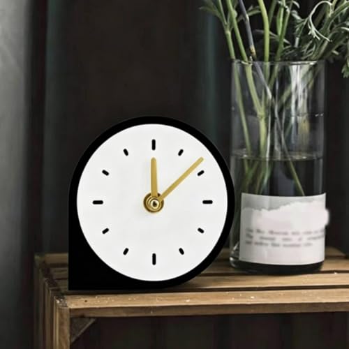 Minimalist Desktop Clock Symbol-Line Dial Analog Desk Clock Standing Base Home Decor for Bedside Table, Living Room, Blue