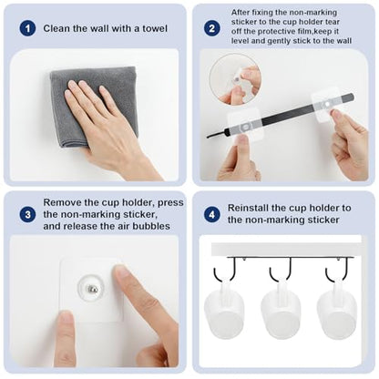 3pcs Under Cabinet Mug Hooks,Adhesive/Screw 2 Ways Install Mug Holder,Coffee Cups Hook with 9 Hooks,Mug Organizion Rack for Displaying Mugs/Cups/Kitchen Utensils (Black) - color: Black
