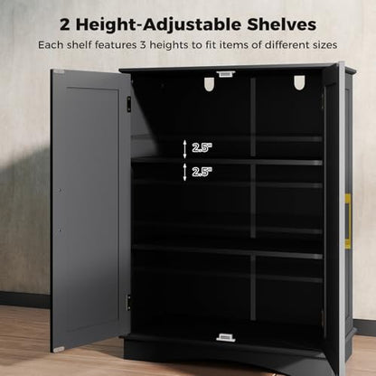 Tangkula Bathroom Floor Storage Cabinet, 31.5" H Freestanding Pantry Cabinet with 2 Doors and Adjustable Shelves, Kitchen Cupboard for Living Room, Dining Room, Bathroom (Black, 31.5" H)