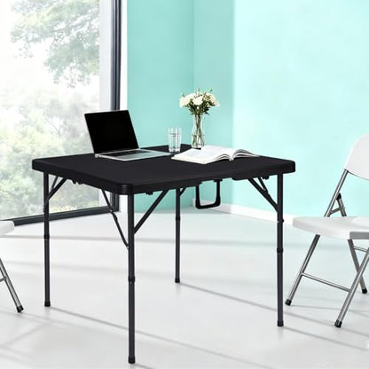 pollilar 34" Folding Card Table Square Portable with Detachable Legs Black | Foldable Table Plastic Dual Height Adjustable Heavy Duty Indoor Outdoor Dining Game Camping Picnic Mahjong Tables - color: Black
