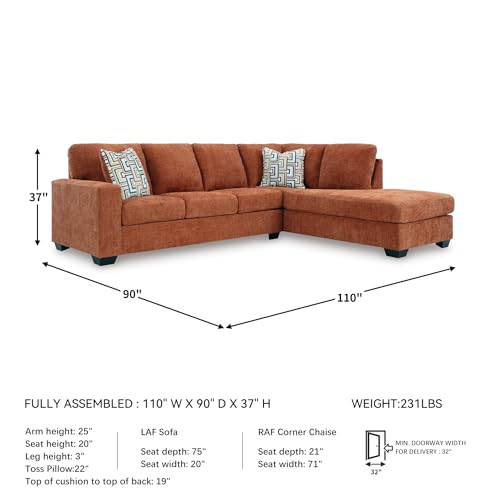 Signature Design by Ashley Aviemore L-Shaped Sectional Couch | Cozy 100% polyester chenille fabric, Sag-resistant platform foundation, Spacious L-shaped layout, Casual contemporary style - color: Spice, style: Right 2 Piece Sectional With Chaise