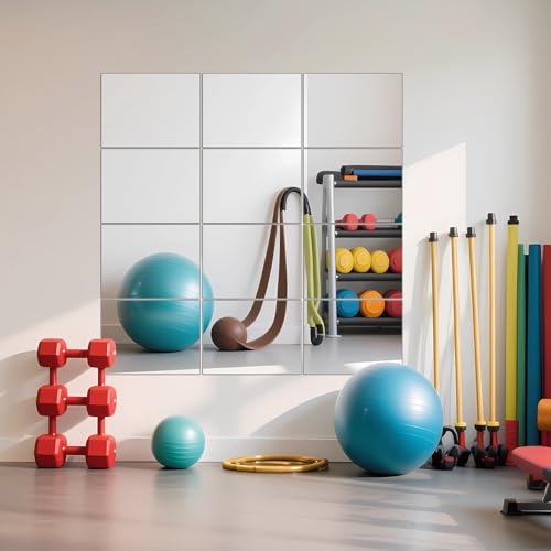 Wall Mirror Tiles, 16" x 12" x 12PCS Home Gym Mirror Tiles Frameless Glass | Workout Mirror Tiles for Garage, Bedroom, Living Room, Over The Door, Frameless Mirror Sets - size: 16"x12"-12pcs