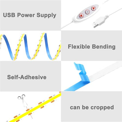 COB LED Strip Lights 10FT，5V USB Powered LED Rope Lights | with App Control，6000K Dimmable Cold White LED TV Backlights,8mm Width Flexible LED Tape Lights for Bedroom，Cabinet,Kitchen - color: White, size: 10ft