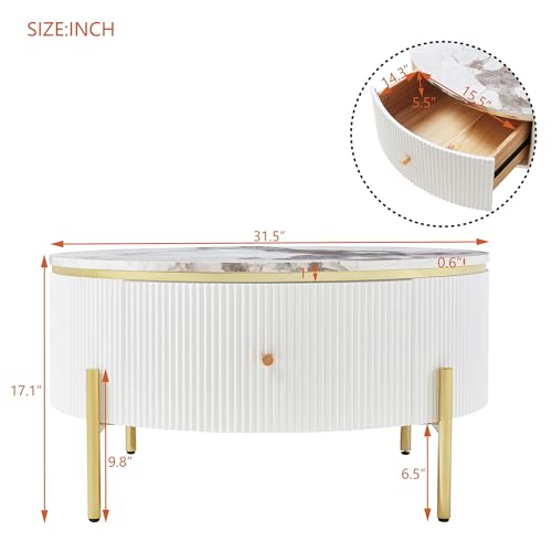 Modern Round Coffee Table with 2 Large Drawers Storage Accent Table(31.5'') - color: Off White