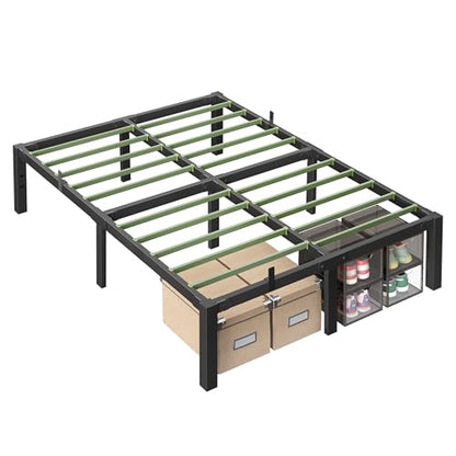 VASAGLE Superfast Assembly, Metal Full Bed Frame, Heavy-Duty Platform Bed Frame Full Size, 1500 lb Weight Capacity, Steel Slats, No Box Spring Needed, Ink Black and Forest Green URMB872B01 - size: Full Size, style: 16 Inch