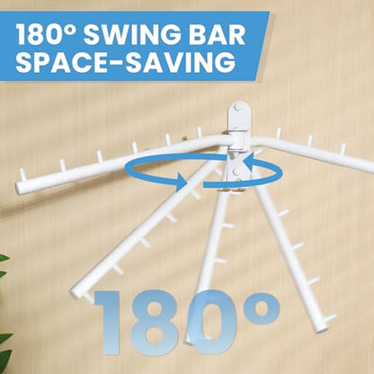 Mooche Swing Clothes Hanger Rack, Garment Racks 11.93" Long, White | 180°Rotation Laundry Drying Rack 304 Stainless Steel Space Saving Wall Mounted for Laundry Room Bedroom Balcony - color: White, size: 1 Pack (6 Hooks)
