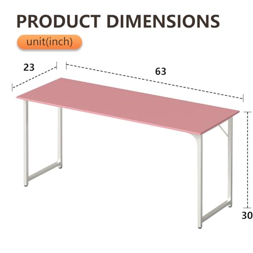 BestOffice Computer Desk,Home Office Desk, Modern Simple Style for Home Office Study Writing (Pink, 63 Inch) - color: Pink, size: 63 Inch
