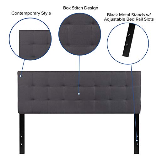 EMMA + OLIVER Dark Gray Queen Quilted Tufted Headboard | Adjustable Bed Rail Slots, Fabric Upholstered - color: Dark Gray, size: Queen