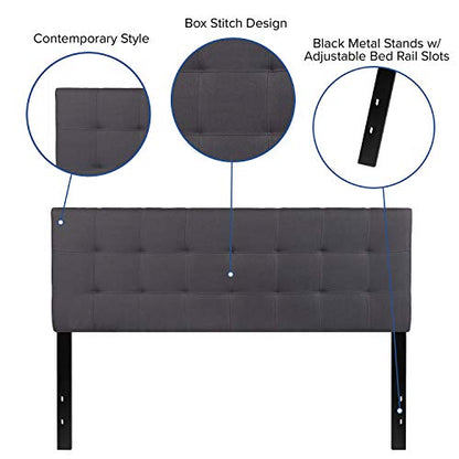 Quilted Tufted Queen Size Headboard in Dark Gray Fabric - color: Dark Gray, size: Queen