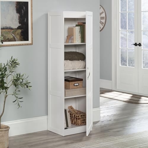 Sauder Miscellaneous Tall Storage Cabinet, Kitchen Pantry, Single Door with Adjustable Shelves, White Finish - color: White