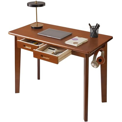 Aibiju Wood Writing Desk with Drawer and Hanging Rod, Small Computer Desk Table, Work Table, Study Desk, Small Wooden Dining Table Brown YD-WD01H - color: Brown, size: Length 39 in