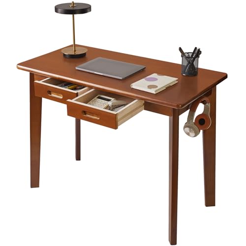 Aibiju Wood Writing Desk with Drawer and Hanging Rod, Small Computer Desk Table, Work Table, Study Desk, Small Wooden Dining Table Brown YD-WD01H - color: Brown, size: Length 39 in