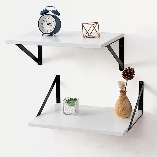 Deep Floating Shelves - 16 Inch Wide x 12 Inch Deep White Wall Shelves Set of 2-12 Inch Deep White Wood Shelves for Wall Storage & Decor - color: White, size: 16W x 12D