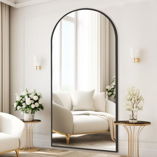 MELOMOIR 76"x34" Large Mirror Full Length, Arched Full Length Mirror with Stand, Large Floor Mirror Free Standing Mirror Full Length for Bedroom, Hanging Standing or Leaning Full Body Mirror, Black | HD Shatterproof Tempered Glass, Aluminum Alloy Frame, A