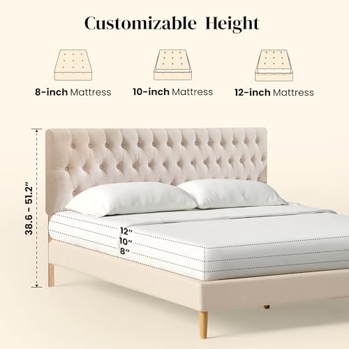 Headboards for King Size Bed in Modern Button Design, Premium Linen Fabric Upholstered Tufted Bed Headboard, Adjustable Solid Wood Head Board, Beige - color: Beige, size: King