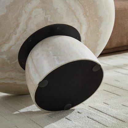 35.43" Round Faux Marble Coffee Table with Base (35.43"x13.77") | Faux Marble Center Table Concrete Coffee Table Travertine Accent Table Stone Coffee Table Living Room Furnitures - color: Mars,ø35.43" X 13.8",pedestal
