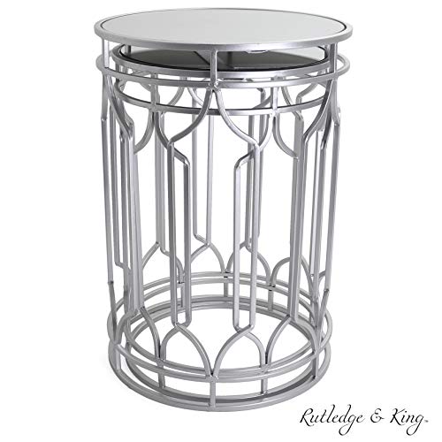 Rutledge & King Alexander - Round End Tables Set, Silver, Mirrored Tops, Nesting, 2 PCS - color: Alexander - Silver