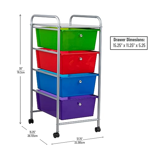 Mind Reader Rolling Cart with Drawers, Utility Cart, Craft Storage, Kitchen, Metal, 12.75"L x 15.25"W x 30"H, Multi-color