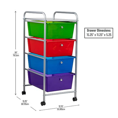 Mind Reader Rolling Cart with Drawers, Utility Cart, Craft Storage, Kitchen, Metal, 12.75"L x 15.25"W x 30"H, Multi-color