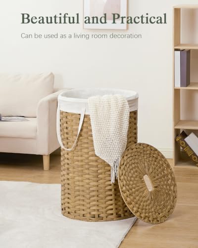 SETVSON Large Laundry Hamper Laundry Basket Round 34.3 Gal PE, Natural | 130L Jumbo Family PE Rattan Hamper, Removable Washable Liner Bag with Handles, 2 Mesh Wash Bags, Steel Frame, Foldable - color: Natural, size: 130 L