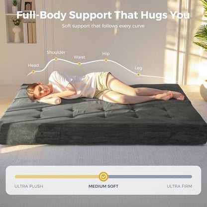 MAXYOYO Foldable Mattress, 8-Inch Tufted Futon Mattress with Handles | Tufted Floor Sofa Bed and Versatile Mattress, Carry Handles for Living Rooms or Guest Rooms, Frame Not Included, Dark Grey - color: Dark Grey